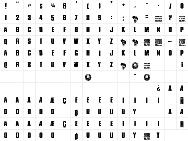 HARDCORE ATTITUDE Regular  glyph index