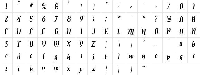 Valitina Circus Regular  glyph index