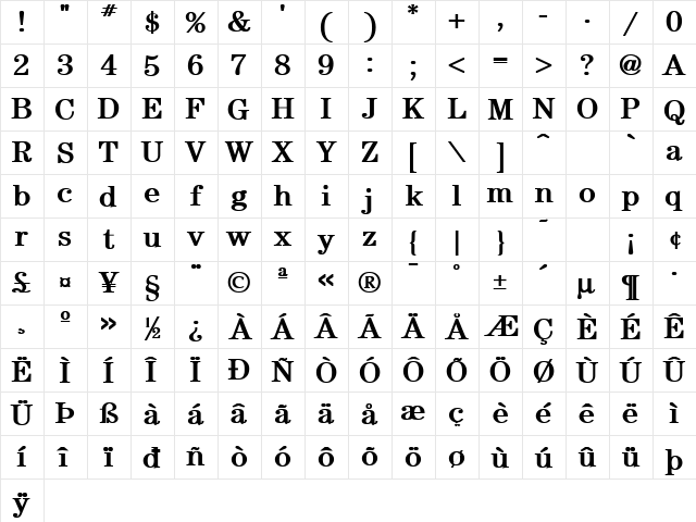 Centurion-Bold Normal  glyph index