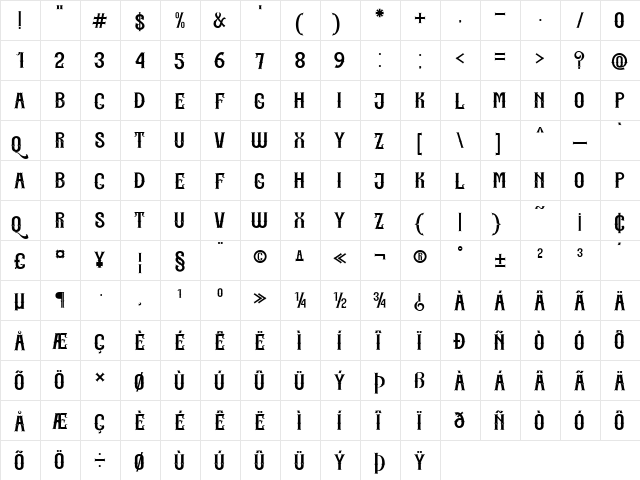 Qurban Regular  glyph index