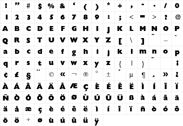 GillionBlackDB Normal  glyph index