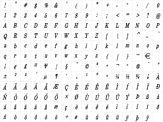 AnnualThin BoldItalic  glyph index