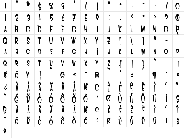 PCLifeIntoxBld Regular  glyph index