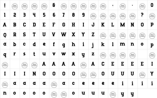 Runboy Free Trial Regular  glyph index