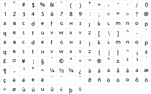 MigraineSans Regular  glyph index
