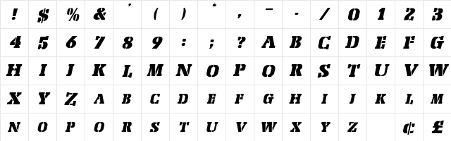 PeachCaps Oblique  glyph index