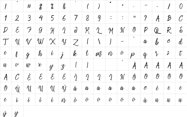 Geulis Personal Use  glyph index