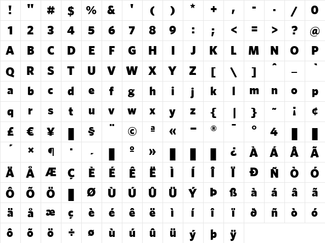 Whitney Medium  glyph index