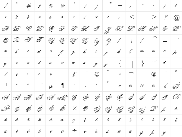 UVN Buc Thu Regular  glyph index