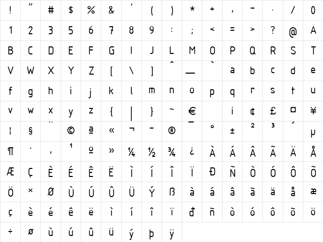 ISOCPEUR Regular  glyph index