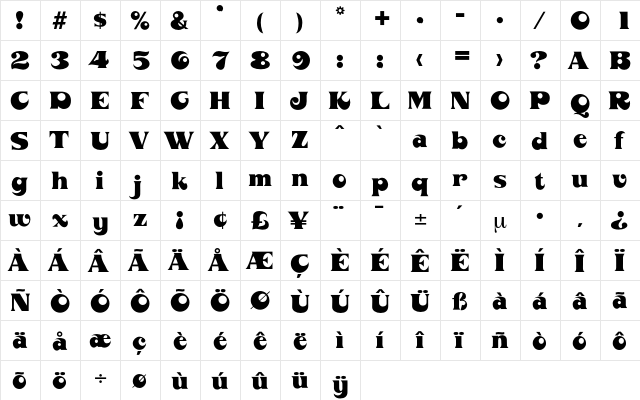 Dirigent Regular  glyph index