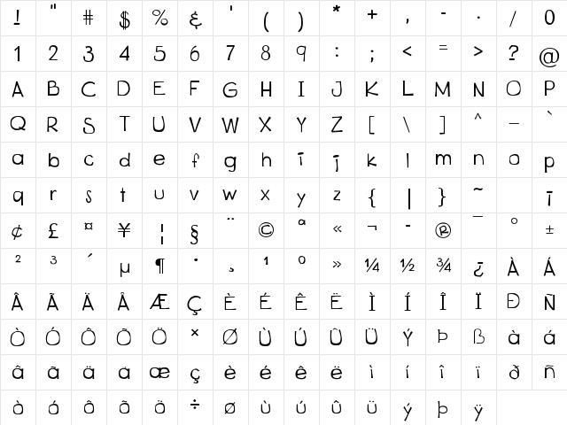 kitsu Regular  glyph index