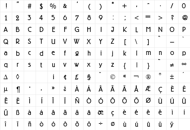 BerlinGrotesk Regular  glyph index