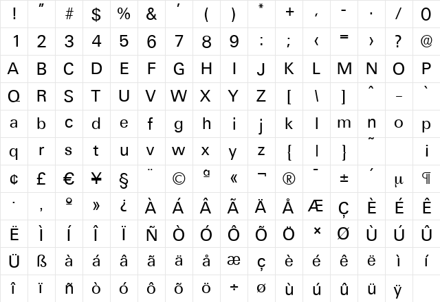 UltimateSerial Regular  glyph index