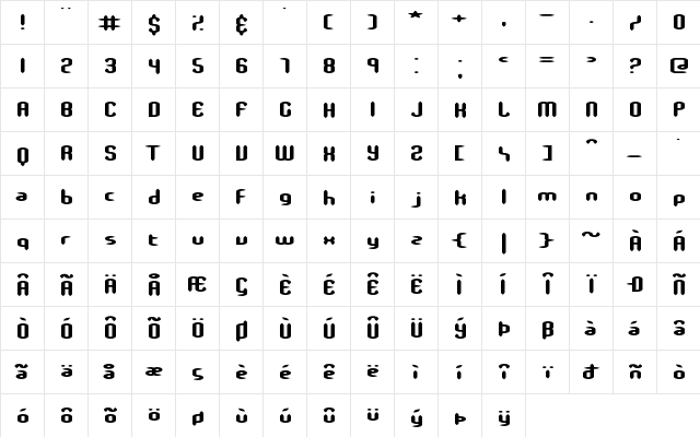 Slender Stubby BRK Normal  glyph index