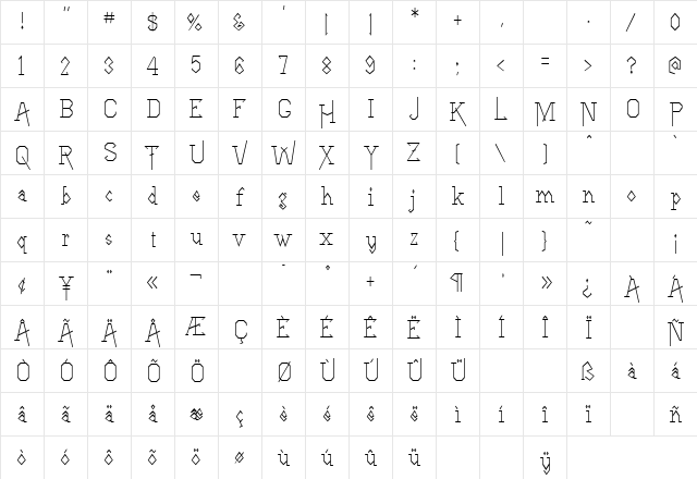 LineDrive Regular  glyph index