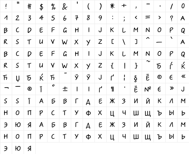 IrinaCTT Normal  glyph index