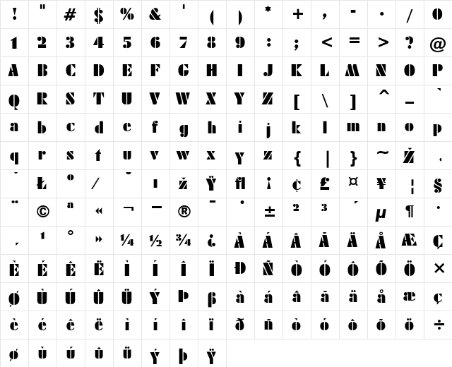 Dur Regular  glyph index