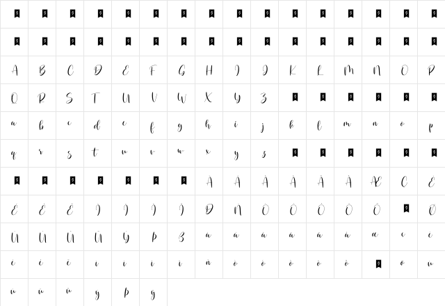 Mishella Regular  glyph index