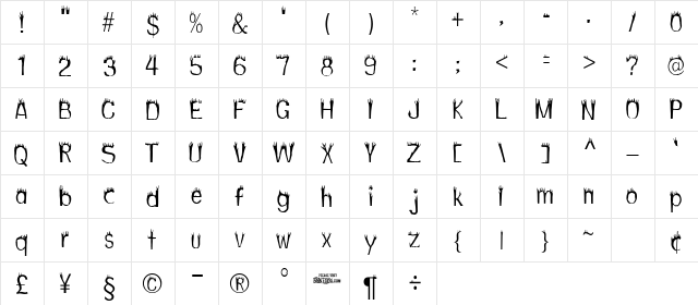 Hothead Regular  glyph index