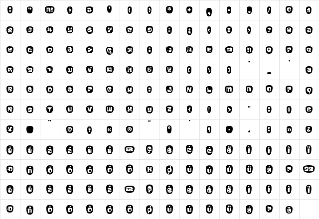 Blackcurrant Regular  glyph index