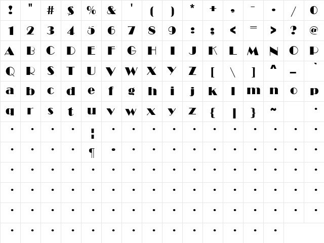 QTTheatre Regular  glyph index