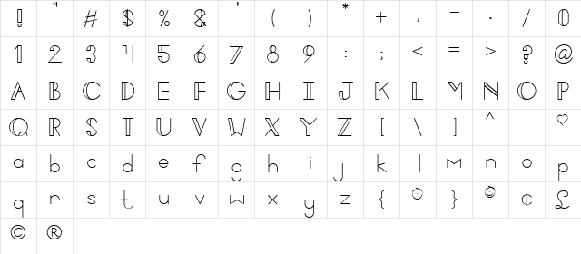 DC Moonbeams Regular  glyph index