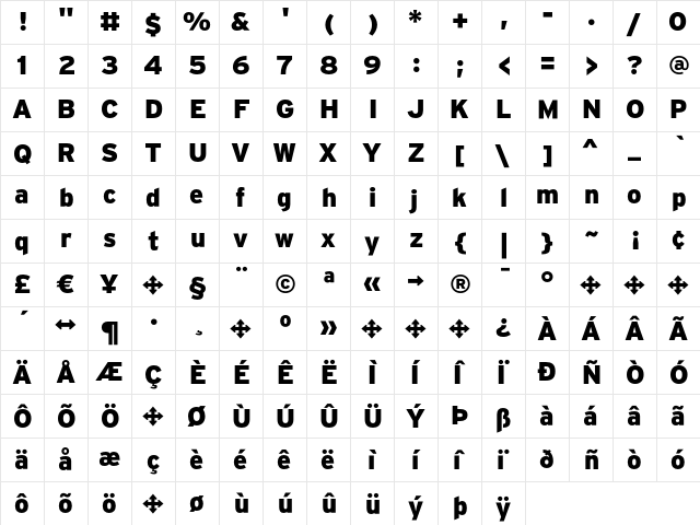 InterstatePlus Black  glyph index