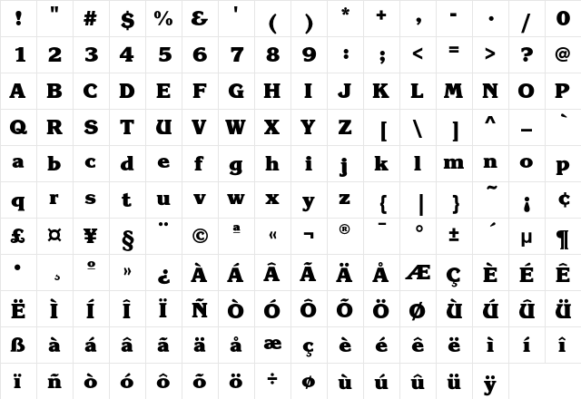 KorinnaEF-Heavy Regular  glyph index