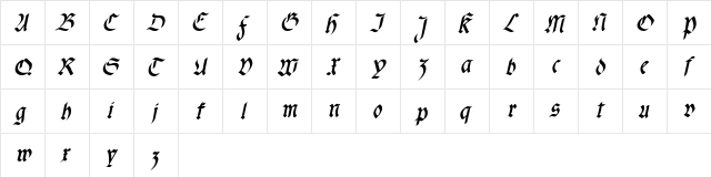 fracta Condensed Bold Italic  glyph index