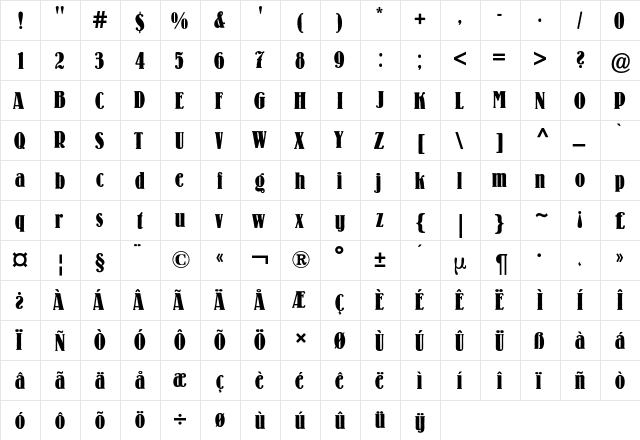 Lo-Type BQ Regular  glyph index