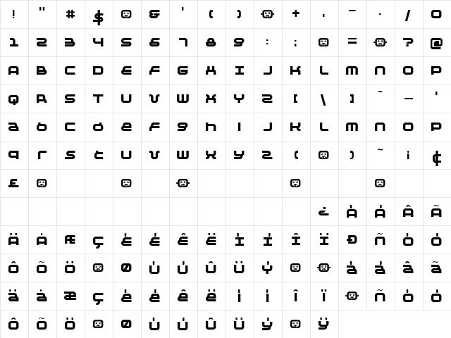 Negative 24 Regular  glyph index