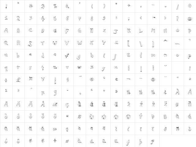 PF Playskool Pro 3D Outline  glyph index
