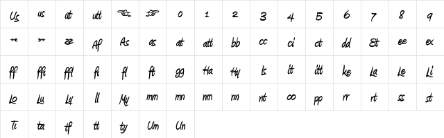 Amienne Ligatures Bold  glyph index