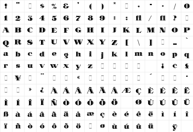 Spotlight LET Plain  glyph index