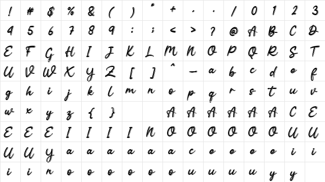 Beautiful Scenery Regular  glyph index