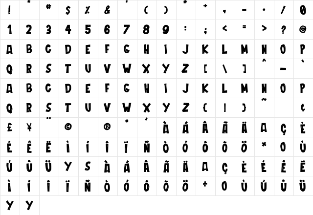 Cordenilo Bold  glyph index