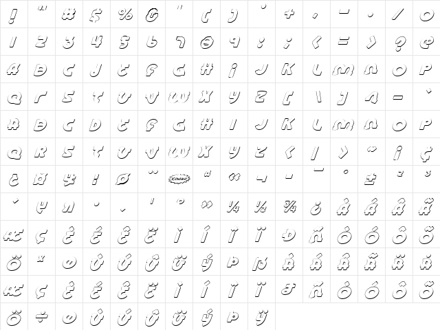 Lionel Shadow Italic Italic  glyph index