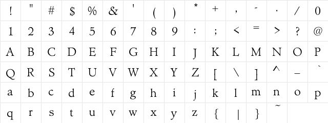 Gutenburg Light Regular  glyph index