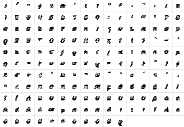 DorisOrange OutlineItalic  glyph index