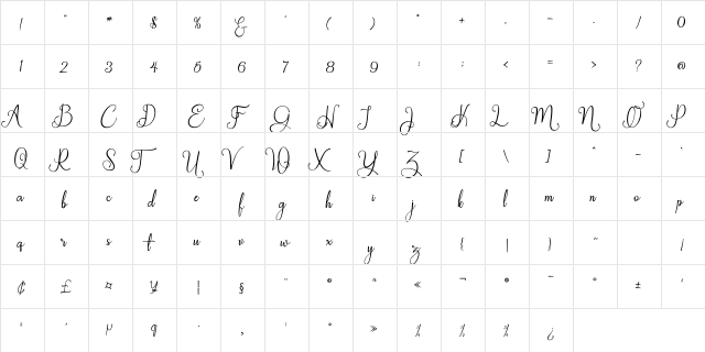 Galinah Regular  glyph index