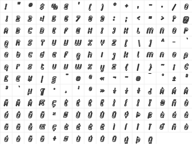 Plasmatica Open Italic  glyph index