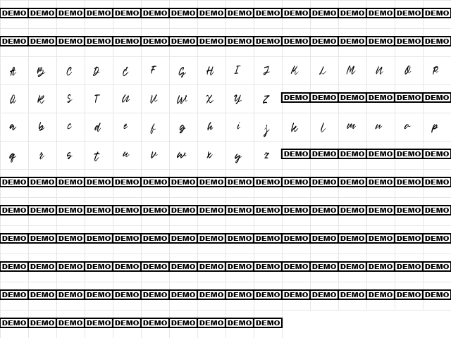 Raush Regular  glyph index