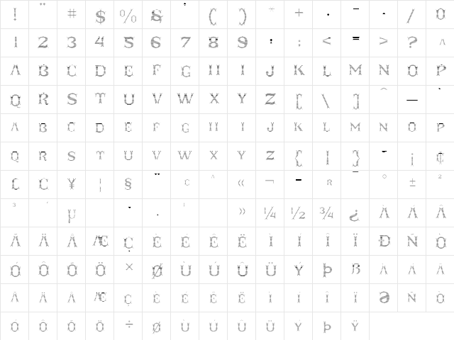 Taqueria Black Fill Lines Regular  glyph index