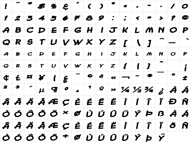 Chasm Extended Heavy BoldItalic  glyph index