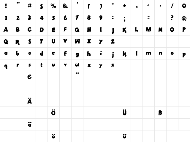 Pachyderm Regular  glyph index
