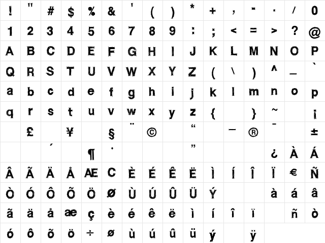 WC ROUGHTRAD BETA Bold  glyph index
