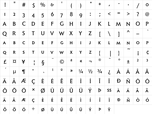 ElanEF BookSC  glyph index