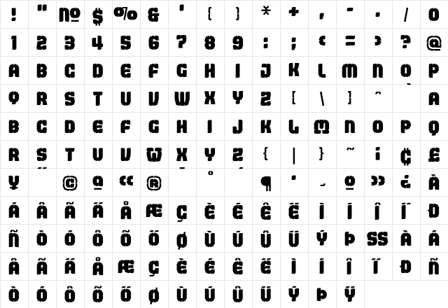 Judgement BlackStencil  glyph index