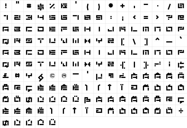 Reqtangular Regular  glyph index
